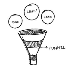 Hand drawn leads funnel conversion sketch with line style doodle vector illustration.