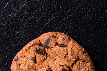 The texture of chocolate chip cookies. Macro close up.