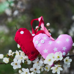 Fototapeta premium An image of a soft toy in the shape of a heart. Needlework.