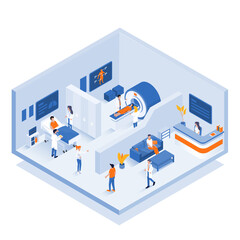 Isometric Infographics of virtual medical clinic with rooms. Innovative healthcare concept. Can be used for presentations banner, workflow layout, info graph. Vector Illustration
