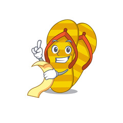 Flip flops mascot character style with a menu on his hand