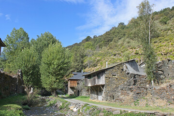 Fototapeta na wymiar The tradictional village of Primout in the Cantabrian mountains, province of León, Spain