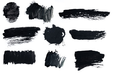 Set of Black paint brush stroke texture ochre watercolor isolated on a white background