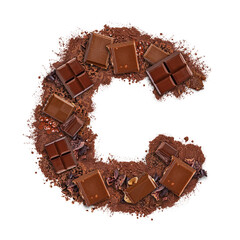 Letter C made of chocolate bar