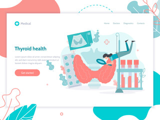 Thyroid health. Web banner design template. Medical flat vector illustration.