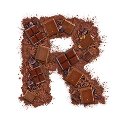 Letter R made of chocolate bar