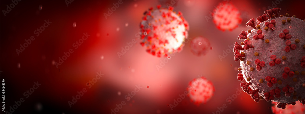 Poster microscopic close-up of the covid-19 disease. coronavirus illness spreading in body cell. 2019-ncov 
