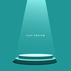 Flat Round podium illuminated by spotlights. Stock vector illustration image.