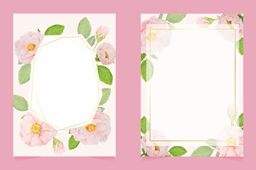 pink watercolor roses wedding invitation card template layout 5x7 collection