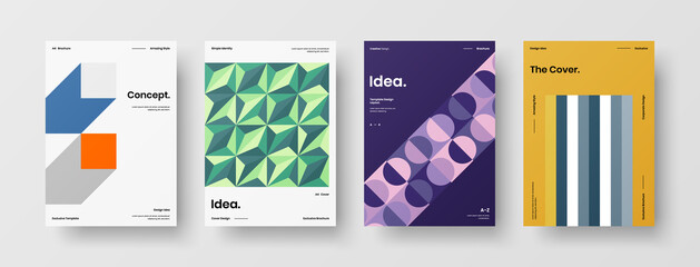 Naklejka premium Company identity brochure template collection. Business presentation vector A4 vertical orientation front page mock up set. Corporate report cover abstract geometric illustration design layout bundle.