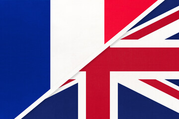 France and United Kingdom, symbol of two national flags from textile. Championship between two european countries.