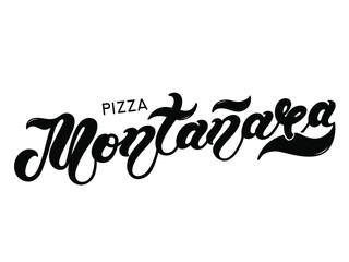 Pizza Montanara. The name of the type of Pizza in Italian. Hand drawn lettering. Illustration is great for restaurant or cafe menu design.