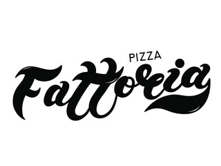 Pizza Fattoria. The name of the type of Pizza in Italian. Hand drawn lettering. Illustration is great for restaurant or cafe menu design.