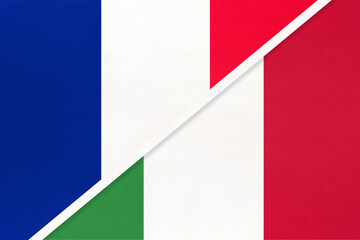 France and Italy, symbol of two national flags from textile. Championship between two european countries.