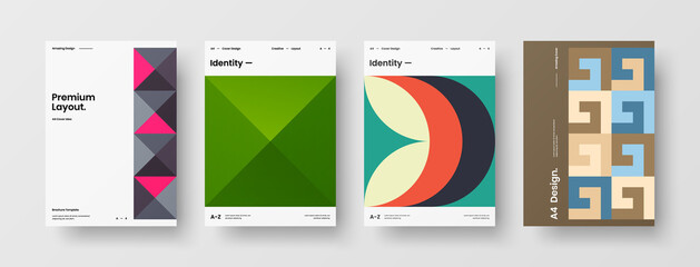 Company identity brochure template collection. Business presentation vector A4 vertical orientation front page mock up set. Corporate report cover abstract geometric illustration design layout bundle.