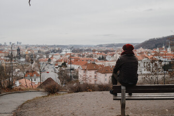 city, panorama, landscape, architecture, woman, town, sky, view, skyline, europe, sea, panoramic, travel, building, old, water, urban, cityscape, people, nature, blue, young, prague