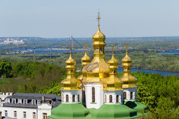 Fototapeta na wymiar Domes of Church of All Saints in Kyiv Pechersk Lavra