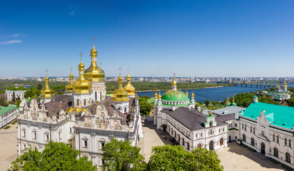 Fototapeta na wymiar Panorama of the Kyiv Pechersk Lavra from Great Belltower, Ukraine