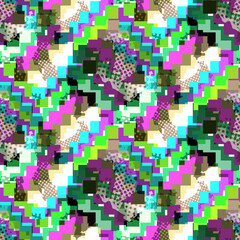 Seamless pattern modern design. Urban print with circles and squares. Watercolor effect. Suitable for bed linen, napkins, bandanna and fashion industry.