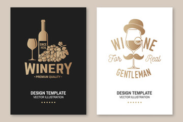 Winery company poster, flyer, template, card. Vector. Vintage design for bar, pub and restaurant business. Coaster for wine glasses
