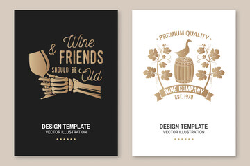 Winery company poster, flyer, template, card. Vector. Vintage design for winery company, bar, pub, shop, branding and restaurant business. Coaster for wine glasses