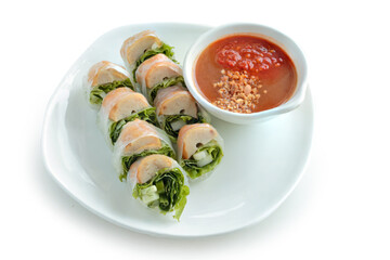 Vietnamese Meatball Wraps (Nam Neung) isolated on white background. With clipping path.