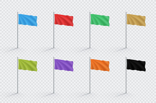 Blank Color Flag Templates Realistic Waving On 3d Flagpole