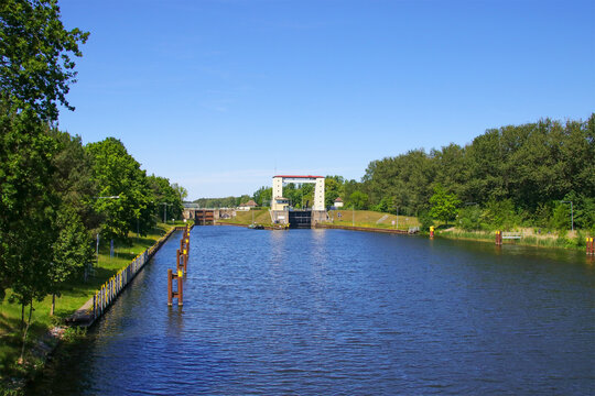 The Oder-Havel Canal with the Lehnitz Lock in the background, federal state brandenburg - Germany
