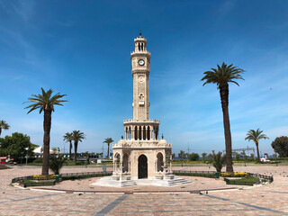 Izmir clock tower square during the lockdown of coronavirus.