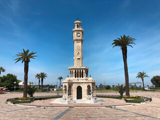 Obraz premium Izmir clock tower square during the lockdown of coronavirus.