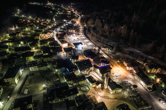 Cogolo at night in Italy aerial drone photo