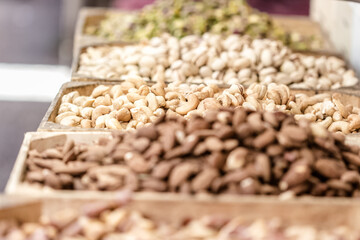 different nuts with cashew closeup