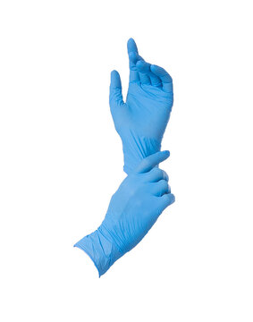 Blue Nitrile Or Latex Gloves Isolated On White