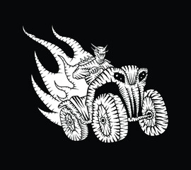 ATV. Fire from a motorcycle. Post-Apocalypse. Vector illustration