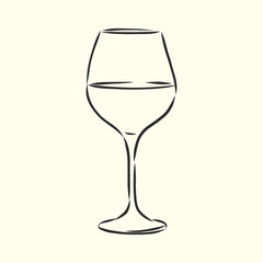 Red wine glass isolated. Hand drawn sketch of Claret for restaurant, bar, cafe menu design. a glass of wine, vector sketch illustration
