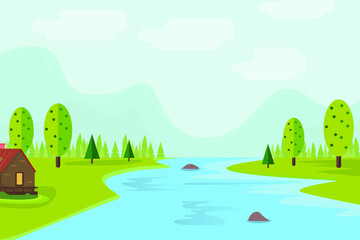Flat natural background with landscape Free Vector 