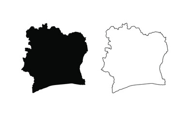 Cote d'Ivoire map silhouette line country Africa map illustration vector outline African isolated on white background