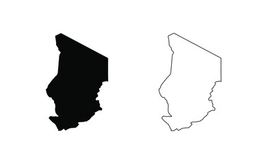 Chad map silhouette line country Africa map illustration vector outline African isolated on white background