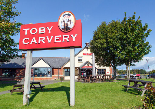 Swansea, UK: September 19, 2017: Front view of a Toby Carvery restaurant. Toby Carvery are a chain brand of over 150 restaurants established for over 30 years. Illustrative Editorial 