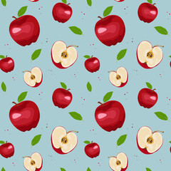 This is a red apple seamless pattern. This template is full of apples. This is a fruit sample. Design for print recipe, restaurant menu, fabric, wrapping.
