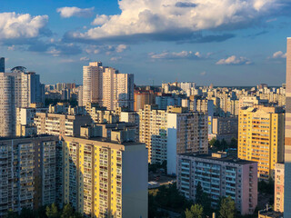 skyline at sunset across blue sky and white clouds. real estate business and market. Investment 