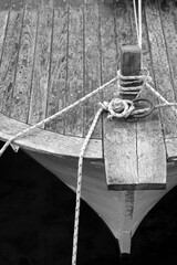 B&W detail of wooden boat