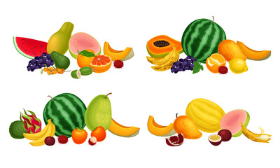 Exotic Fruits Composition with Watermelon and Papaya Vector Set