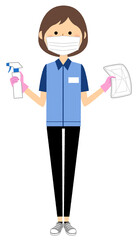 女性店員 消毒　除菌