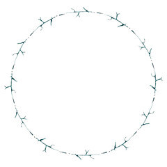 isolated round frame with a green branch for a greeting card on a white background