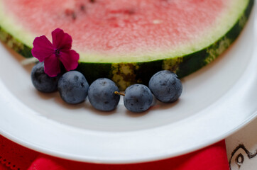 watermelon slices on a white plate