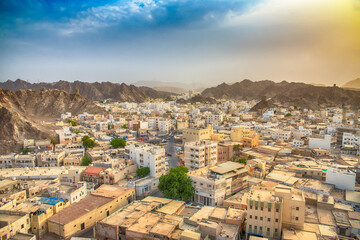 Obraz premium panoramic Landscape of Mutrah Corniche in Muscat, Oman.