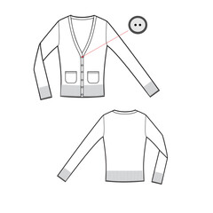 vector template of pullover with long sleeves and pockets front and back parts.