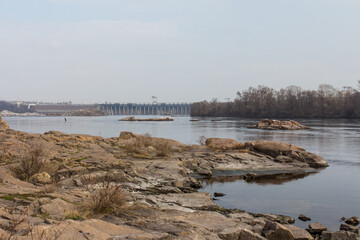 View of "DniproHES" on the  Khortytsia island   in Zaporizhzhia. Ukraine