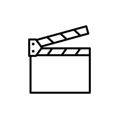 Icono plano lineal claqueta en color negro © teracreonte